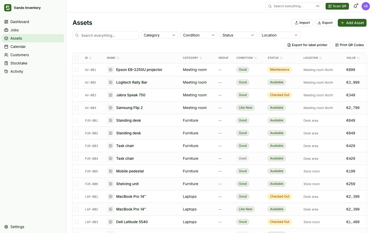Vando Inventory — Vando Inventory — the register for equipment that goes out and comes back